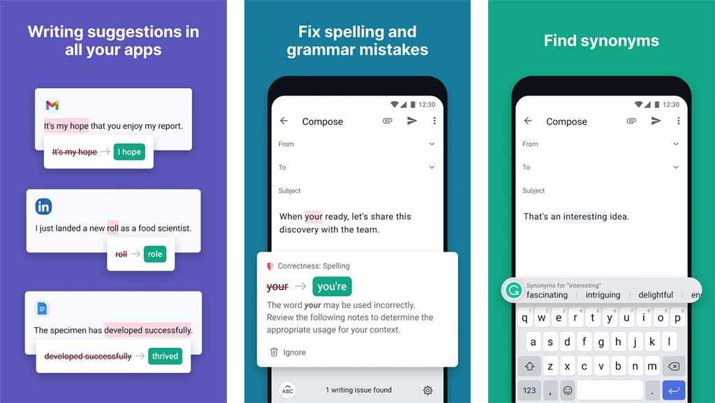 Grammarly keyboard app for Android users who make spelling mistakes a lot